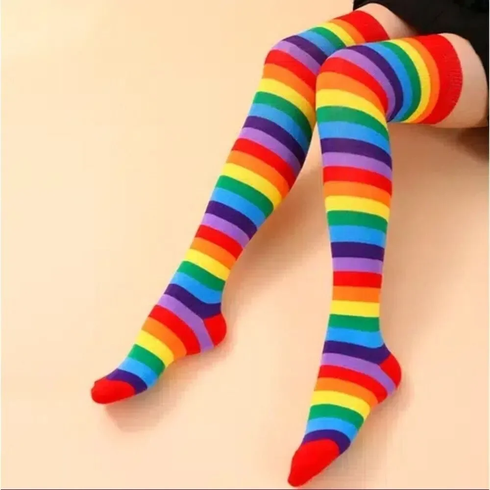 rainbow Stripe Thigh high multicolor hosiery